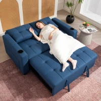 HOMCOM Two-Seater Pull-Out Sofa Bed - Dark Blue(m-8)