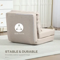 HOMCOM Divano Letto Futon Pieghevole 3 in 1 con 2 Cuscini Lavabile, Reclinabile 5 Posizioni in Lino, Beige(m-7)