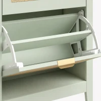 HOMCOM Narrow Shoe Cabinet, Boho Slim Shoe Storage Cabinet with 4 Flip Drawers, Holds 20 Pairs, Light Green(m-12)