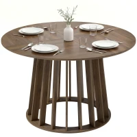HOMCOM Dining Table for 4-6 People Modern Kitchen Table with Slatted Base 120 cm Round Light Walnut(m-15)