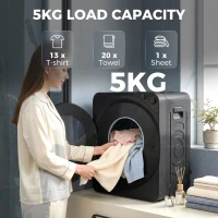 HOMCOM 5kg Vented Tumble Dryer, 1000W Compact Tumble Dryer with 5 Drying Modes, Stainless Steel Tub, Black(m-5)