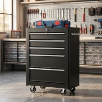 HOMCOM Chariot à outils sur roulettes, Servante d'atelier en acier 5 tiroirs verrouillable 2 clés, 61,5 x 33 x 82,5 cm, noir(m-8)