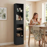 HOMCOM Estantería de 6 Compartimentos con Cajón y Armario de Almacenamiento Ajustable Independiente 30x24x158 cm Negro(m-5)