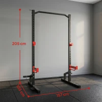 SPORTNOW Power Tower Multifonction Charge 500 kg, Barre de Traction, Rack de Squat, Supports pour Disques, 157x105x205cm, Rouge(m-3)