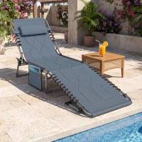 Outsunny Sonnenliege, Faltbare Gartenliege, Klappliege mit Kissen, 5-stufige Rückenlehne, Oxfordstoff, 188 x 57 x 30 cm, Grau(m-2)