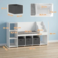 AIYAPLAY Estantería Infantil Juguetes con Rincón de Lectura Cojín 3 Cajones de Tela 3 Estantes 4 Cubículos 137x40x80 cm Blanco(m-3)