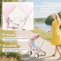AIYAPLAY Triciclo per Bambini 5 in 1 con Maniglione di Spinta e Copertura Rimovibile, 96.5x49x101 cm, Rosa(m-5)