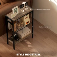 HOMCOM Table d'appoint étroit à 3 niveaux avec étagères de rangement, cadre en acier, pour salon, chambre, 43x18x62,5cm, gris(m-5)