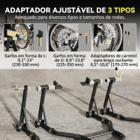 HOMCOM Cavalete de Moto Carga de 390 kg Suporte Dianteiro e Traseiro Universal Elevador de Moto em Aço com Rodas Preto(m-5)