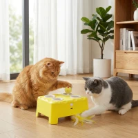 PawHut 3 in 1 Interactive Cat Toys with Mouse & Feather Teaser Toy Rechargeable Automatic for Indoor Kittens & Adult Cats(m-14)