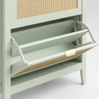 HOMCOM Narrow Shoe Cabinet, Boho Slim Shoe Storage Cabinet with 2 Flip Drawers, Holds 14 Pairs, Light Green(m-12)