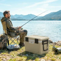 Outsunny Box Frigo Portatile 42.6L Isolato con Maniglia, 66.6x38.5x40 cm, Cachi(m-10)