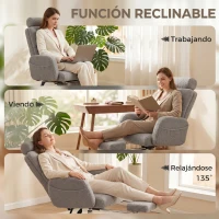 HOMCOM Silla de Escritorio con Reposapiés Tapizada en Borreguito con Respaldo Reclinable Reposacabezas Ajustable Gris Claro(m-6)