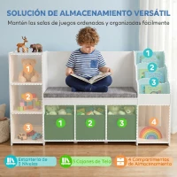 AIYAPLAY Estantería Infantil Juguetes con Rincón de Lectura Cojín 3 Cajones de Tela 3 Estantes 4 Cubículos 137x40x80 cm Blanco(m-4)