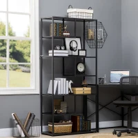 HOMCOM Industrial Accent Display Rack 7 Tier Bookcase, Display Rack for Living Room, Office, Bedroom, Black(m-10)