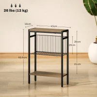 HOMCOM Three Shelf Industrial Side Table, Grey(m-3)