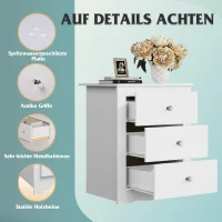 Nachttisch mit 3 Schubladen, integrierte Ladestation, modernes rustikales Design, 46.5x39.6x58.7 cm, Weiß(m-6)