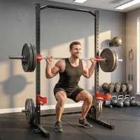 SPORTNOW Power Tower Multifonction Charge 500 kg, Barre de Traction, Rack de Squat, Supports pour Disques, 157x105x205cm, Rouge(m-11)