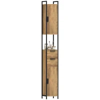 HOMCOM Freestanding Bathroom Cabinet, Tall Bathroom Storage Cabinet with Drawers and Shelves, Linen Storage, Brown(m-15)