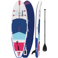 Outsunny Sup Gonfiabile con Pagaia Regolabile e Accessori, in Plastica ed EVA, 305x89x15 cm, Blu Rosso Rosa(m-1)