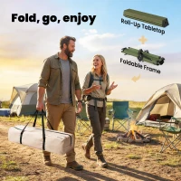 Outsunny 4ft Folding Camping Table, Waterproof Picnic Table with Roll Up Top, Carrying Bag and Metal Frame, Green(m-4)