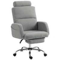 HOMCOM Silla de Escritorio con Reposapiés Tapizada en Borreguito con Respaldo Reclinable Reposacabezas Ajustable Gris Claro(m-11)