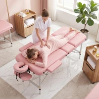HOMCOM Marquesa de Massagem Dobrável em Alumínio com Altura Ajustável, Apoio de Cabeça e Estrutura Estável, Rosa(m-7)