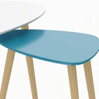 HOMCOM Lote de 2 Mesas Nido Diseño Escandinavo Patas de Madera y Tablero de Madera Blanco y Azul(m-9)