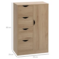 HOMCOM Bathroom Cabinet, Freestanding Storage Cabinet with 4 Drawers, Door Cupboard for Living Room, Kitchen, Bedroom, Natural(m-3)
