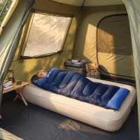 Outsunny Sac de Couchage Adulte, avec Section Tête, Fermeture Éclair et Sac de Rangement, 300 g/m², 215x75x10cm, Bleu Marine(m-15)
