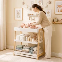 AIYAPLAY Baby Changing Table with 2 Storage Shelves, Nursery Diaper Changing Unit with Waterproof Changing Mat, White(m-2)