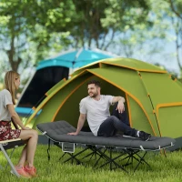 Outsunny Cama de Camping Plegable con Colchón Extraíble Reposacabezas y Bolsa de Transporte 186x68x37 cm Gris Oscuro(m-2)
