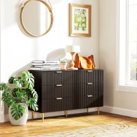 HOMCOM Cassettiera 6 Cassetti Moderna con Maniglie Dorate, 120x40x76.5cm, Nero(m-8)