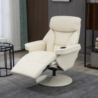 HOMCOM Sillón Relax Reclinable con Bolsillo Lateral y Portavasos para Salón y Dormitorio Crema(m-6)