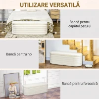HOMCOM Bancă pentru Capătul Patului din Material Teddy cu Spațiu de Depozitare pentru Hol și Dormitor, 116x41x40.5 cm, Crem(m-6)