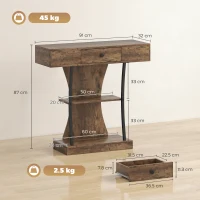 HOMCOM Console Table, 3-Tier Industrial Hallway Table with Drawer, Storage Shelves, 91 x 32 x 87 cm, Rustic Brown(m-3)