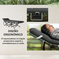 Outsunny Cama de Camping Plegable con Colchón Extraíble Reposacabezas y Bolsa de Transporte 186x68x37 cm Gris Oscuro(m-5)