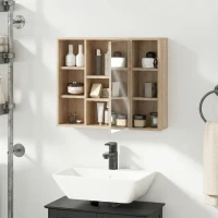 HOMCOM Meuble salle de bain avec miroir, placard à portes et 6 compartiments ouverts, 60 x 14,5 x 49,4 cm, bois naturel(m-10)
