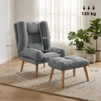 HOMCOM Recliner Chair with Footstool, Recliner Armchair with Adjustable Backrest, Thick Cushion and Wooden Legs, Grey(m-3)