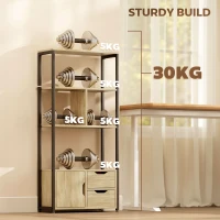 HOMCOM 4-Tier Bookcase, Bookshelf with 1 Cabinet and 2 Drawers for Living Room, Bedroom, Study, Natural Wood(m-5)