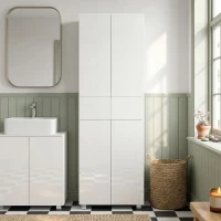 HOMCOM Aparador Alacena de Cocina Mueble Auxiliar con 4 Puertas 2 Cajones y Estantes Ajustables 60x35x170 cm Blanco(m-8)