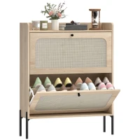 HOMCOM Shoe Cabinet with 2 Flip Drawers, Boho Narrow Shoe Storage Cabinet, Oak(m-11)