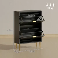HOMCOM Meuble à chaussures 12 paires avec 2 tiroirs rabattables, portes cannelées et étagères réglables, 60x24x91,5cm, noir(m-3)
