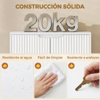 HOMCOM Mueble Bajo Lavabo con Puertas de Cierre Suave y Diseño Acanalado 2 Estantes para Lavabo con o sin Pedestal Blanco(m-8)