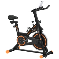 HOMCOM Bicicleta Estática con Volante de 8 kg Pantalla LCD Pulsómetro Sillín y Manillar Ajustables 103x48x115 cm Naranja