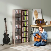 HOMCOM Rangements pour CD et DVD 9 compartiments et 6 étagères réglables capacité max. 260 CD/120 DVD 33 x 24 x 140 cm bois naturel(m-9)