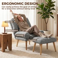 HOMCOM Recliner Chair with Footstool, Recliner Armchair with Adjustable Backrest, Thick Cushion and Wooden Legs, Grey(m-5)
