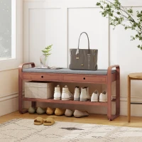 HOMCOM Shoe Bench with 2 Drawers Cushioned Seat Shoe Storage Bench for Hallway 105 cm Dark Brown and Grey(m-2)