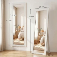 HOMCOM Espejo de Cuerpo Entero 157x37 cm con Marco de MDF Espejo de Pie Inclinado o Colgante Blanco Veteado(m-3)