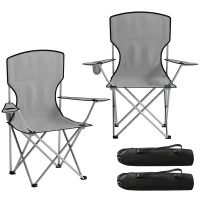 Outsunny Set di 2 Sedie da Campeggio con Schienale Alto in Metallo e Tessuto Oxford, Grigio(m-1)